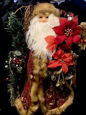 2 Ft Standing Vintage Old World Santa With Toys Poin/Flowers Wreath Crystal Deco