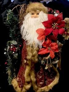 Vintage Standing 2 Ft Old World Santa With Toys Poin/Flower Wreath Crystal Angel - Picture 1 of 24