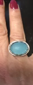 CALCEDONIA Anillo Facetado Plata Esterlina Firmado Bili Talla 6.25 11g - Imagen 1 de 9
