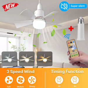 16.5" Ceiling Fan E27 Socket Fan 30W Dimmable LED Light Remote w/ Extension Base