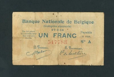 BELGIUM 1  FRANC  1914  PICK # 81  FINE. - Image 1 of 4
