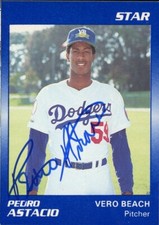 1990 Vero Beach Dodgers PEDRO ASTACIO Signed Card autograph auto RC