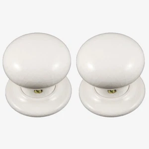 60mm White Cracked Ceramic Mortice Door Knob Set (Pair) Round Cottage Shape - Picture 1 of 8