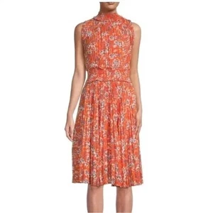 Nanette Lepore geblümtes plissiertes Midikleid in Orange Größe 6 gebraucht, in einwandfreiem Zustand - Bild 1 von 10