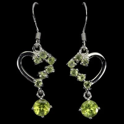 925 Sterling Silver Earrings Round Peridot 5mm Natural Gemstone Jewelry - Image 1 of 4