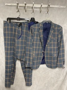 NWOT Kudoro Suit Men 42S Plaid Flannel 1B Academia 3 Piece 35X33 Pants Luxury XL - Picture 1 of 17