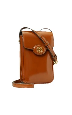 Tory Burch Robinson Dark Sienna 手机皮革斜挎包。 全新带标签! — 第 1/4 张图片