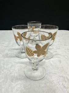 Libbey Gold Leaf Water Goblets 5.5” Set of 4 Vintage Mid-Century Glasses USA MCM - Picture 1 of 3