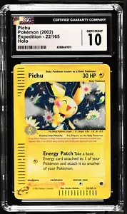 CGC 10 GEM MINT Pichu 22/165 Pokémon Expedition 2002 Holographic Rare (PSA/BGS) - Picture 1 of 4