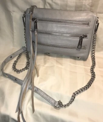Rebecca Minkoff Fringed Crossbody Shoulder Bag Gray Silver Chain Strap Leather - Image 1 of 4