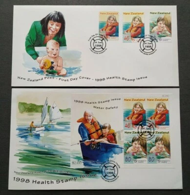 1998 New Zealand Children's Health Series - Water Safety Stamps & MS FDC (pair) - Image 1 of 4