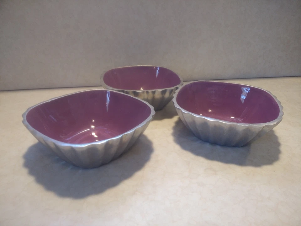 Set Of 3 Towle Silversmiths Fluted Square 5in Bowls,Purple - Изображение 1 из 4
