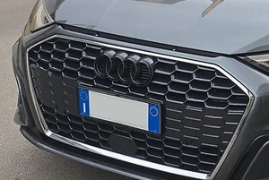 FRONT LOGO AUDI GLOSSY BLACK 249mm, A3 8Y, A4 B9, A5, EMBLEM EMBLEM RINGS - Picture 1 of 5
