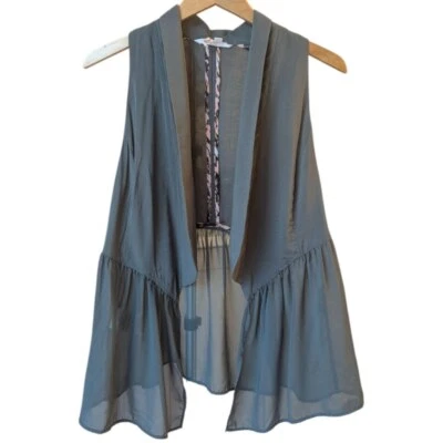 BCBGeneration Olive Green Open Front Mixed Media Vest Women's Size Med Lagenlook - Image 1 of 4