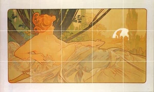 Mosaik Keramik Tafel von Alphonse Mucha Aurore - Alphonse Mucha Fliese Wandbilddruck - Bild 1 von 4