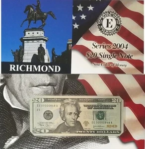 2004 $20 Richmond District FRN BEP Portfolio # EE 00000848 A Fr 2089-E Radar - Picture 1 of 1