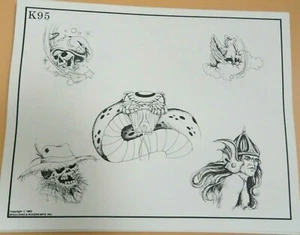 Vintage 1983 RARE Spaulding & Rogers Tattoo Flash Sheet K95 Snake Barbarian - Picture 1 of 1