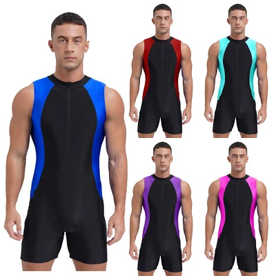 Herren Ärmellos Badeanzug Einteiler Sport Body Kurze Overall Zipper Schwimmanzug - Bild 1 von 3