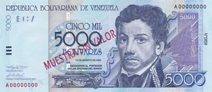 2002 Venezuela 5000 Bolivares SPECIMEN Pick #84bs GEM UNC Collector's note - Picture 1 of 2