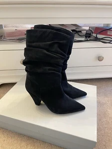 Carvela Kurt Geiger Scrunch Suede Black Slouch Heeled Boots - Picture 1 of 11