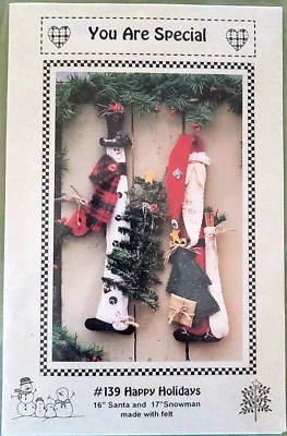 You Are Special Craft Pattern #139 Happy Holidays 16" Santa 17" Snowman NIP - Image 1 of 2