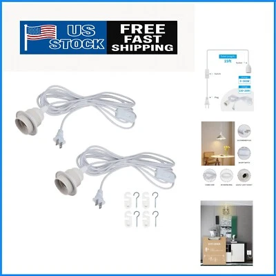 Elegante cable de luz colgante blanco de 15,6 pies - accesorio duradero E26/E27 con interruptor Foto 1 de 4