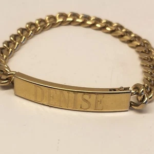 Spiegel Gold Electroplate Monogram I.D. Armband mit Gravur "Denise" Vintage - Bild 1 von 10
