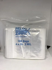 Reloc Zippit 100 Stück 4” x 10” 2 Mil Kunststoff Wiederverschließbare Beutel - Bild 1 von 3