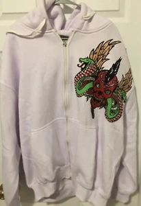 NWOT johnny blaze vintage dragon/skull rhinestone white hooded sweatshirt xl - Picture 1 of 6