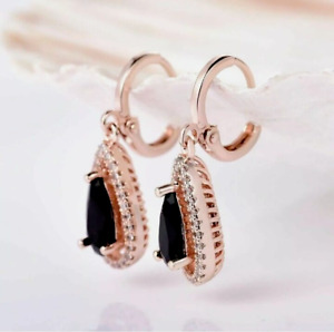 4Ct Pear Cut Simulated Black Spinel Drop/Dangle Earrings 14K Rose Gold Plated