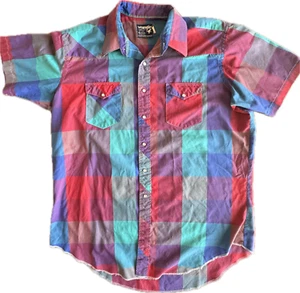Vintage Wrangler Cowboy Schnitt Hemd Herren XL 18 kariert x lange Schwänze Perlen Druckknöpfe USA - Bild 1 von 14
