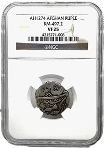 AH1274(1858) Afghanistan Afghan Rupee KM-497.2  NGC VF 25 - Picture 1 of 10