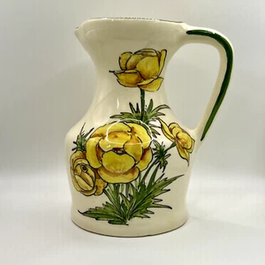 Italian Ceramic Pitcher White w/ Yellow Flowers and Green Foliage Decor Main CA - Picture 1 of 6