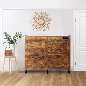 Shoe Cabinet with Deodorizer and 4 Flap Drawers, Entry Shoe Storage, Brown - Picture 1 of 8