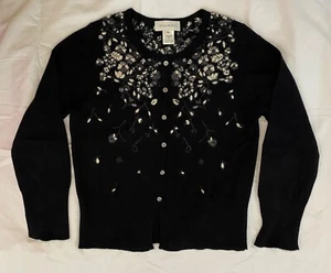 Vintage Susan Bristol Hand Embroidered Cardigan Sweater Sz Med Black w/ Greys - Picture 1 of 10