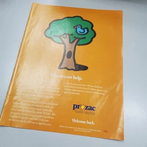 Arte promocional anuncio estampado pájaro en árbol Prozac vintage años 90 1998 - Imagen 1 de 3