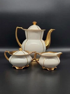 Kaffeekern Felda Rhön Porzellan viel Gold Bemalung Kaffeeanne Milch und Zucker - Bild 1 von 14
