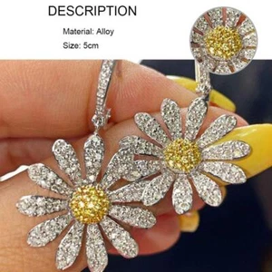Gänseblümchen Ohrring Kristall Zubehör Sonnenblume Creolen D4P6 für Hochzeit. Z7K0 - Bild 1 von 10