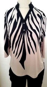 Jamie Sadock ¾ Sleeve Shirt Top 1/4 Button Front, Tan/Black Zebra Stripes, Sz Sm - Picture 1 of 4