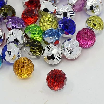 24pcs Mixed Color 1-Hole Faceted Round Acrylic Rhinestone Buttons DIY 12x11x10mm - Image 1 of 2