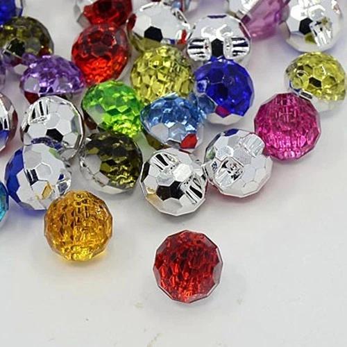 24pcs Mixed Color 1-Hole Faceted Round Acrylic Rhinestone Buttons DIY 12x11x10mm - Image 1 of 2