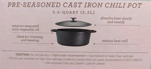 Martha Stewart 5.5 Quart Seasoned Cast Iron Chili Pot With Lid (Rare). Brand New - Picture 1 of 4