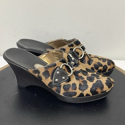 Cole Haan Women's Size 7.5 Slip on Leopard Print Fur Heel Wedge Mules - Image 1 of 4