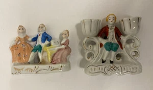 Victorian Porcelain Couple Piano  Man Candlestick Holder Occupied Japan - Picture 1 of 12