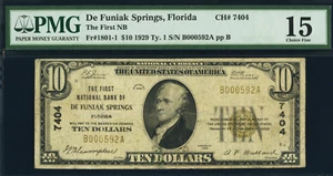 1929 $10 DE FUNIAK SPRINGS, FL TY. 1 THE FIRST NATIONAL BANK PMG CHOICE FINE 15 - Picture 1 of 2