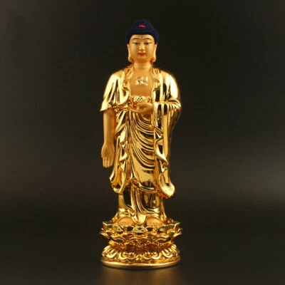 7.9" Chinese Amitabha Tathagata Stand Buddha Statue Tibetan Buddhism Resin Gild - Image 1 of 4