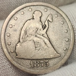 Bargain 1875 S San Francisco Mint Twenty Cent Piece 20c 90% Silver Coin - Q-85BG - Imagen 1 de 4