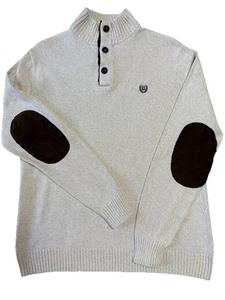 Ralph Lauren CHAPS Henley Baumwolle Strick Pullover Ellenbogen Patches Herren XL - Bild 1 von 10