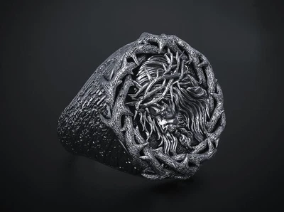 Crown of Jesus ring, Crown of thorns silver ring, Jesus the Nazarene king of the - Image 1 of 2