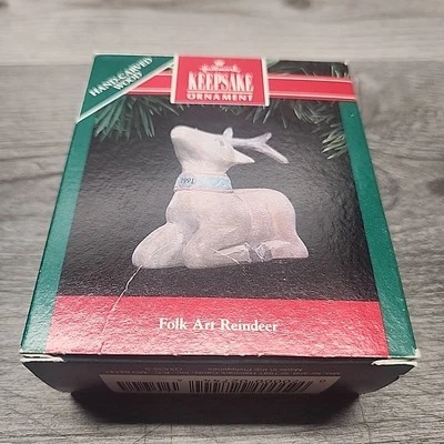 Arte popular de renos madera 1991 sello recuerdo adorno de Navidad Foto 1 de 4